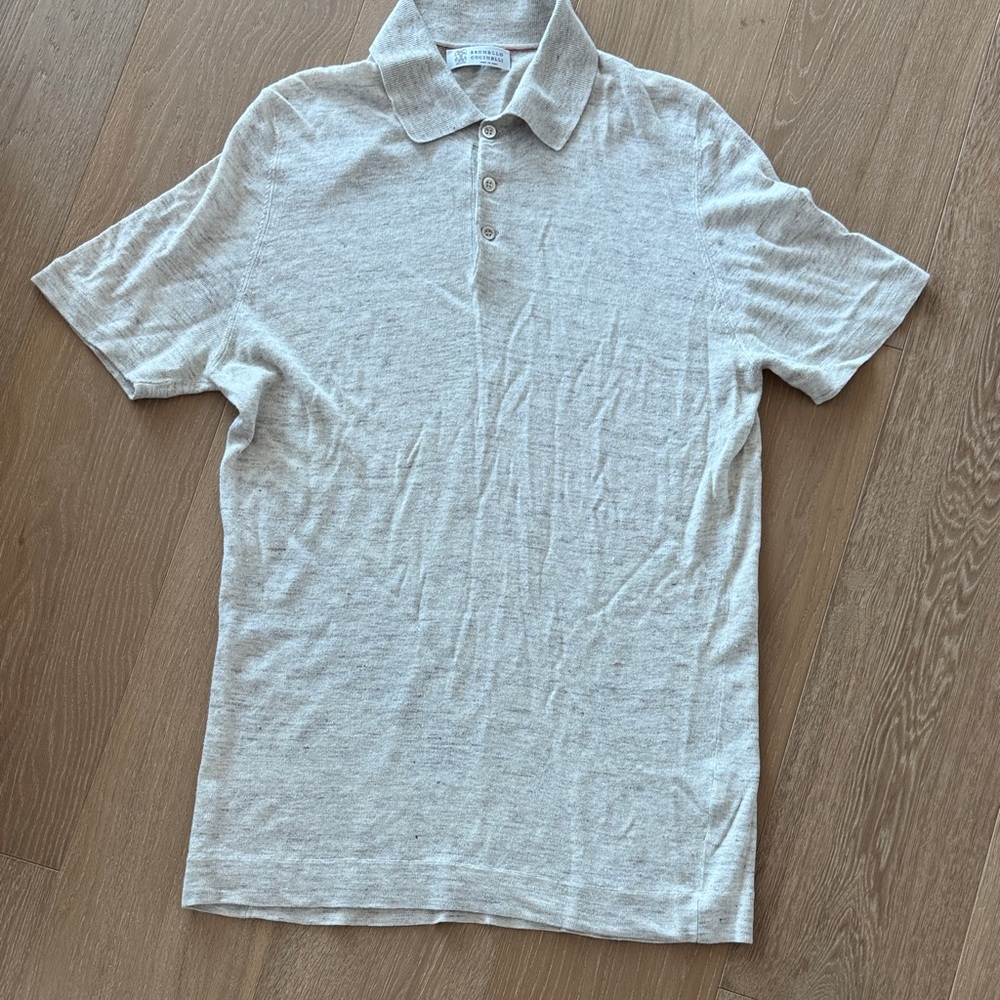 Brunello Cucinelli Beige/Cream 77% linen Polo Shirt